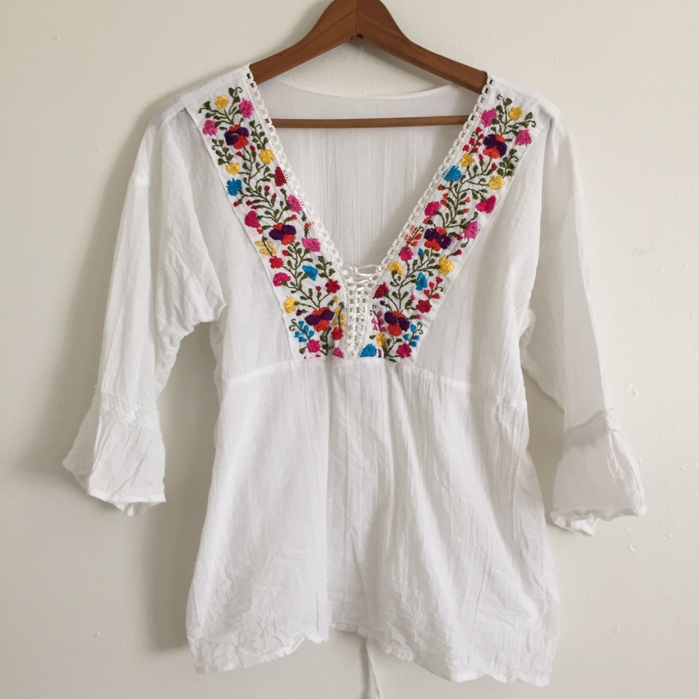 White Embroidered Mexican style Top